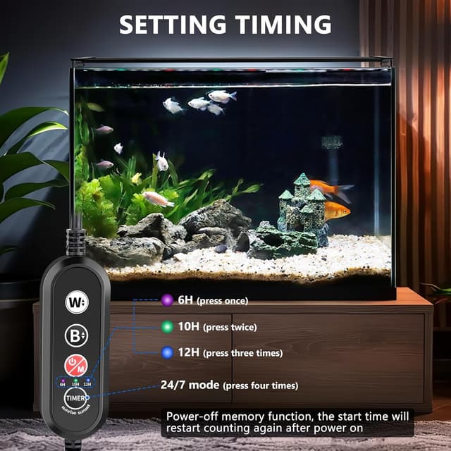 Detalle de fishkeeper Éclairage LED plein spectre pour aquarium 55 W, 10 niveaux et mode 24/7 (support rétractable 105–130 cm)