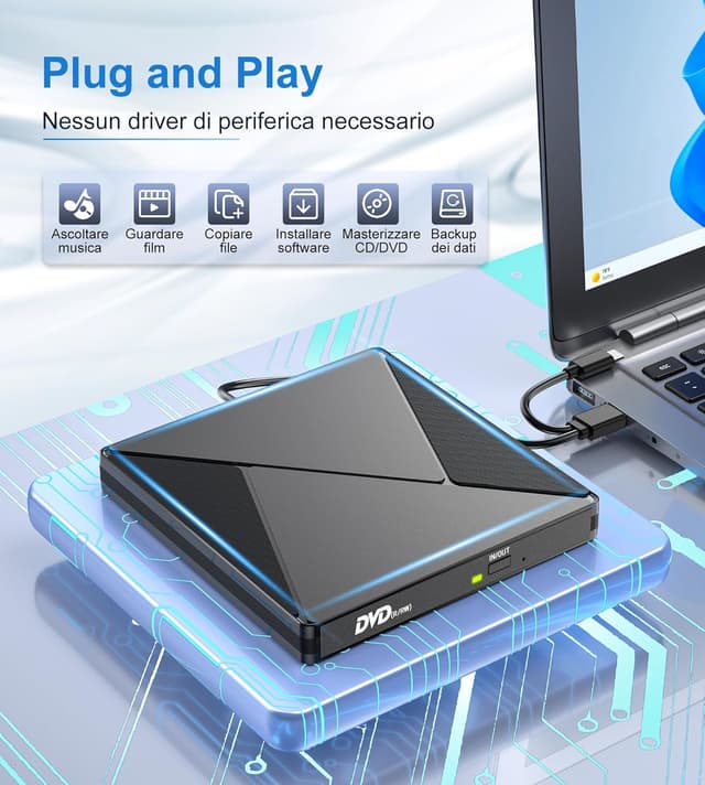 Thumbnail 1 de Umaniy Lettore DVD Esterno per PC Portatile