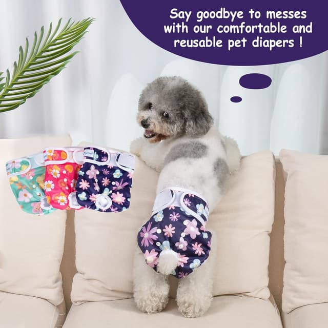 Thumbnail 6 de Pet Soft Dog Nappies Female (3 Pack) – Small washable, leak-proof dog period pants with adjustable waistband