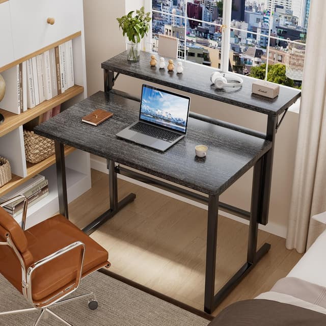 Detalle de JUMMICO scrivania pieghevole con supporto per monitor, 80 x 40 cm (nero)