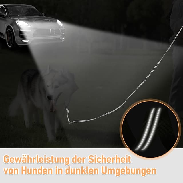 Detalle de X XBEN robuste & leichte Schleppleine (15 m) für Hunde mit Handschlaufe, reflektierendem Band und Metallhaken