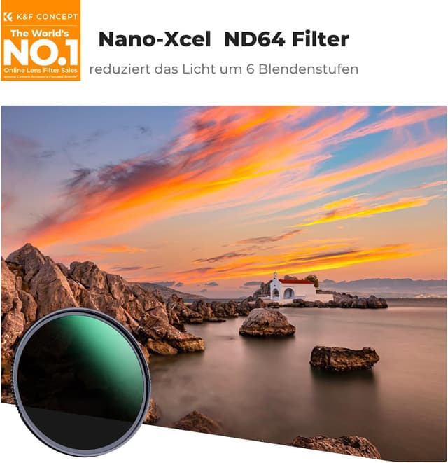 Detalle 2 de K&F CONCEPT ND64 Festfilter 67 mm (Nano-Xcel Serie) – 6 Blendenstufen Graufilter
