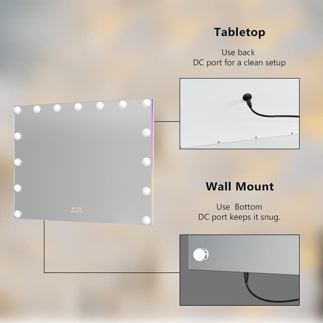 Detalle de FENCHILIN Hollywood Mirror with RGB Backlit 15 LED Vanity Mirror (58x46cm)