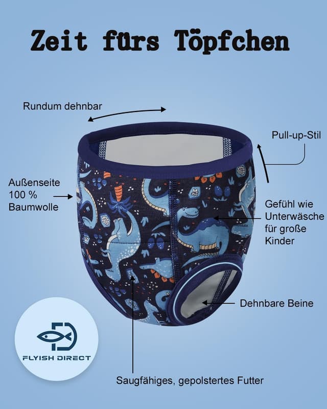 Detalle 2 de FLYISH Direct Trainingshose für Jungen – saugfähige 6-Lagen Töpfchen-Training-Unterwäsche (Baumwolle) für Kinder