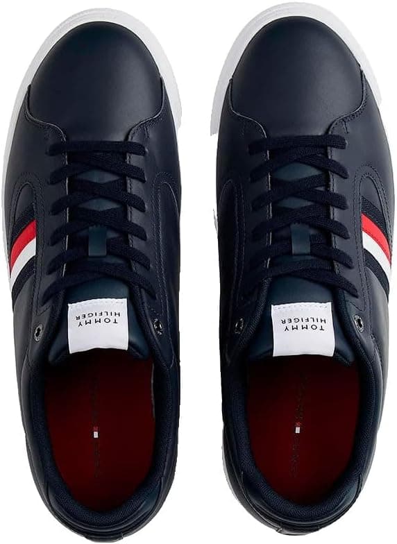 Detalle de Tommy Hilfiger Men’s Icon Court Stripes Leather Cupsole Trainers