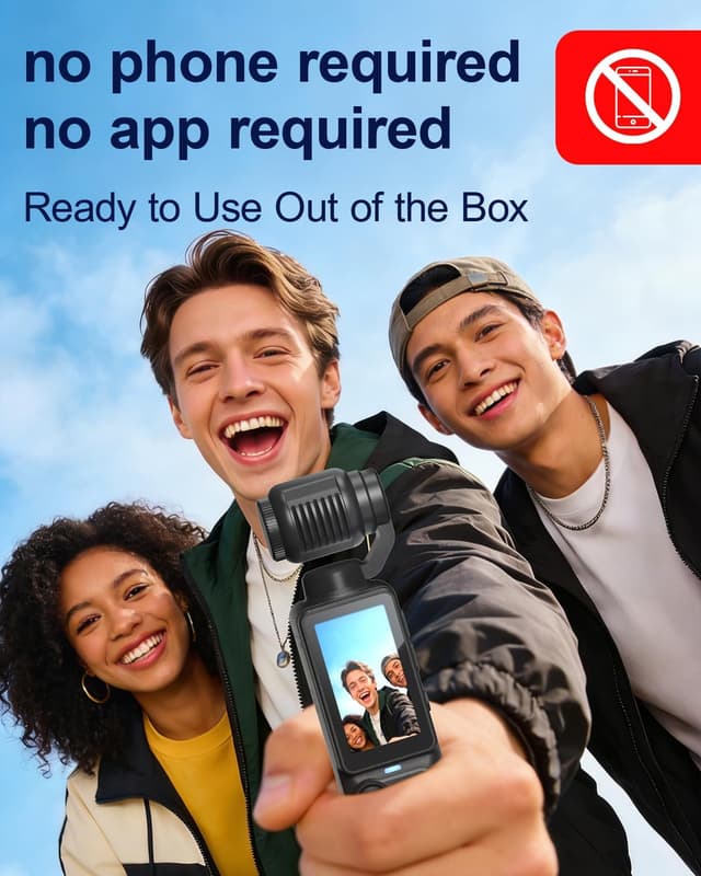 Detalle de W&O Portable 2.5K Vlogging Camera with 180° Rotating Lens and 7-hour battery (32GB card)