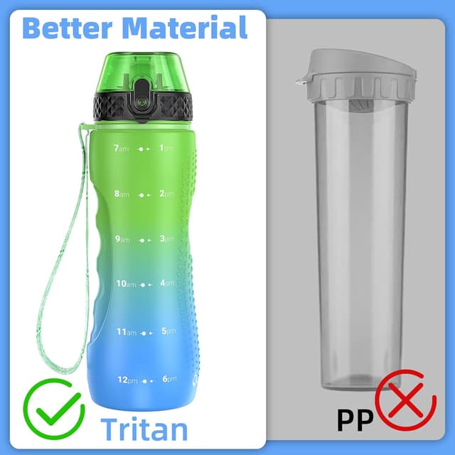 Detalle de OLDLEY 750ml (25oz) straw water bottle with one-click opening, BPA-free Tritan and leakproof lid