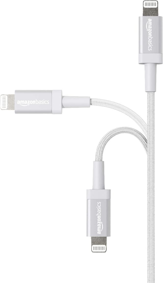 Detalle 2 de Amazon Basics Cable Lightning USB-A Nailon Trenzado MFi Plateado