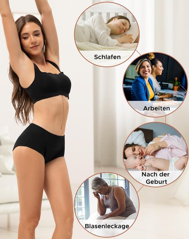 Detalle de INNERSY Culotte menstruelle à flux abondant taille haute, lot de 3 (coton lavable, 50 ml)