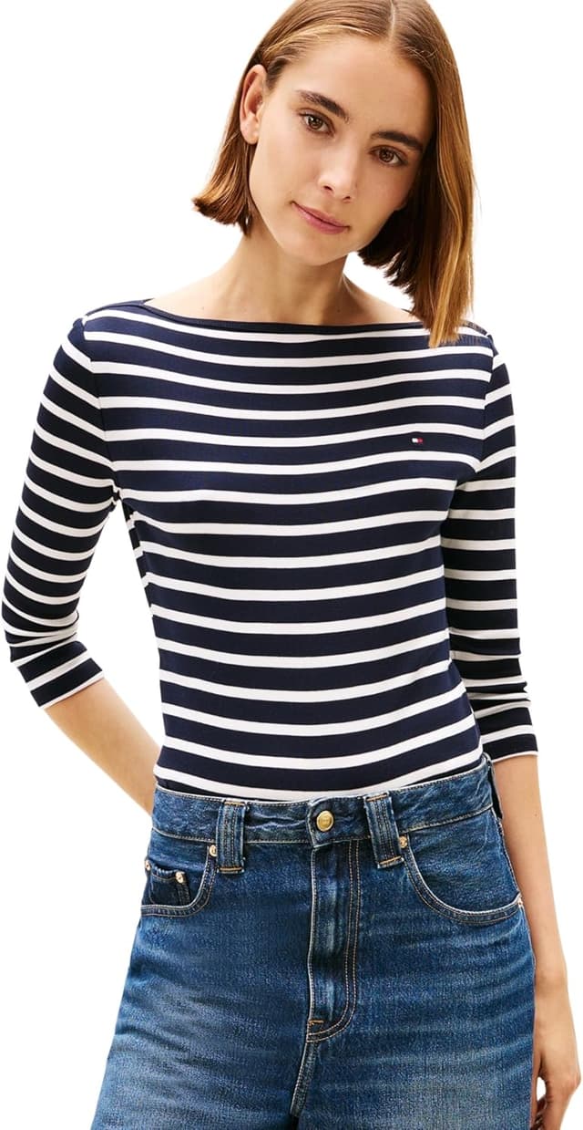 Detalle de Tommy Hilfiger Damen Langarmshirt New Cody Slim mit U-Boot-Ausschnitt