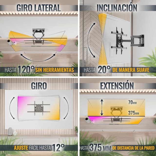 Detalle de RICOO Soporte TV Pared Giratorio e Inclinable 40-65"