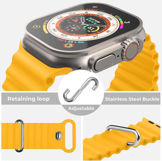 Detalle de HdanMole Silicone Ocean Strap for Apple Watch Ultra & Series (Yellow) – water-sport style band