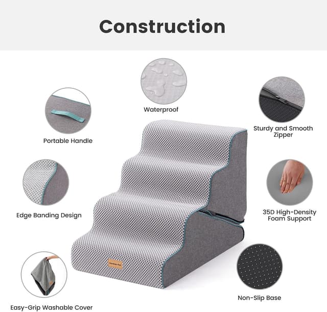 Detalle de Gardner Pet Scala per Cani 2-in-1 per Piccoli Cani: rampina in schiuma con rivestimento antiscivolo e impermeabile (4 gradini)