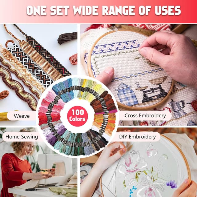 Thumbnail 6 de Romon Kit da ricamo con 100 fili e 5 cerchi 🎨