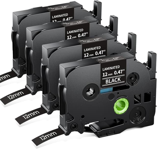 Detalle de MarkField TZe-335 (12 mm) Schriftband für Brother P-touch – Weiß auf Schwarz, 4er Pack