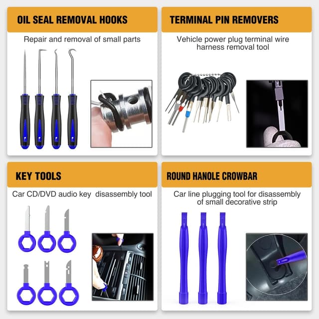 Detalle 2 de GOOACC 330Pcs Trim Removal Tool Set for Auto, Radio, and Panel Clips (Blue)