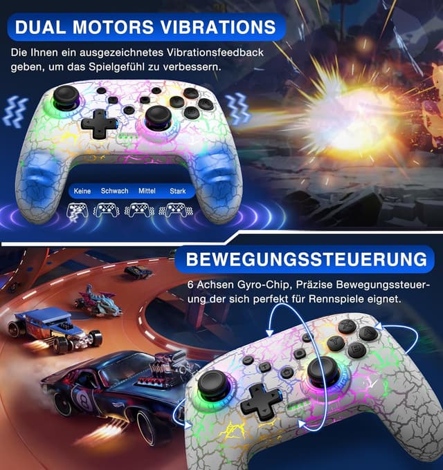 Detalle de HELLCOOL Switch Controller – kabelloser Switch/Lite/OLED Controller mit präziser Motion-Steuerung, Dual Vibration und Turbo