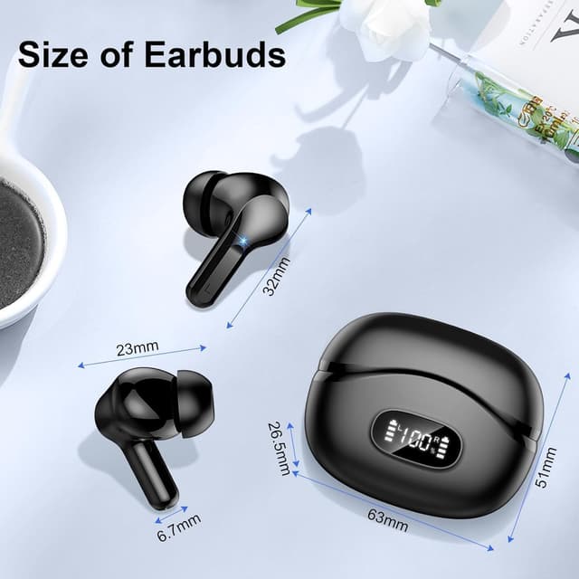 Thumbnail 6 de Wireless Earbuds (Bluetooth 5.4) HiFi Stereo with 4 ENC Noise-Cancelling Mics, 48H Battery, Dual LED Case Display, IP7 Waterproof - Black
