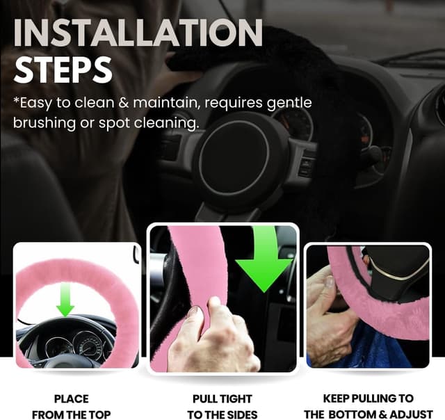 Thumbnail 6 de Andalus Brands Luxury Fluffy Car Steering Wheel Covers – Genuine Merino Sheepskin, Pink (Universal 14.5–15")