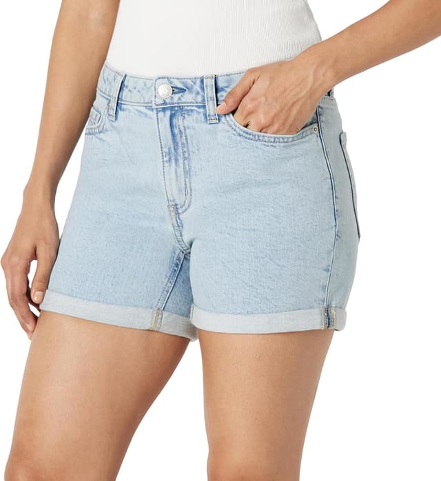 Detalle de Amazon Essentials Women’s Slim-Fit Mid-Rise 4” Denim Jean Shorts