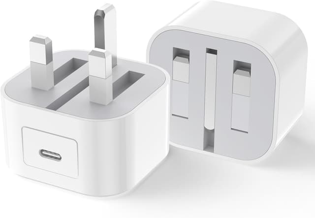 Detalle de 2-Pack 20W USB-C Plug Fast Charge (MFI Certified) UK Adapter for iPhone, iPad & AirPods Pro