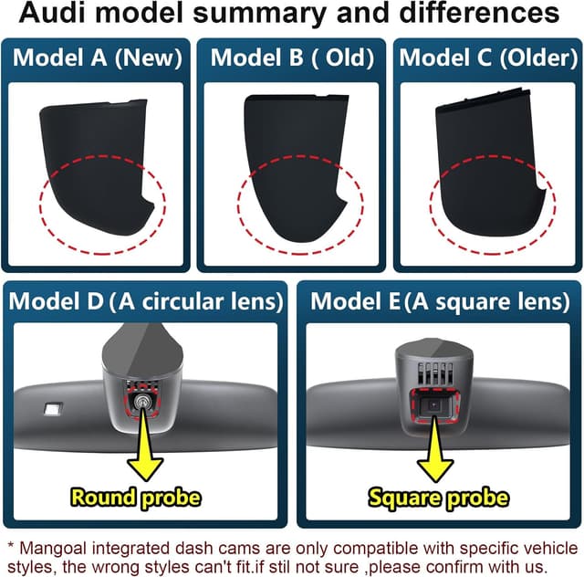 Detalle 2 de mangoal MANGOAL 4K+1080P Dash Cam Auto anteriore/posteriore su misura per Audi (Modello B, nero) con WiFi e sensore G