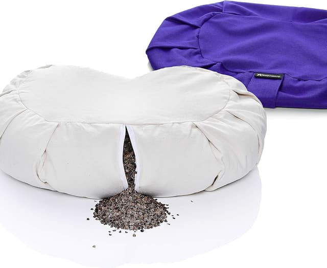 Detalle 2 de BODYMATE coussin de yoga demi-lune en fourrure de sarrasin, housse 100% coton lavable en machine