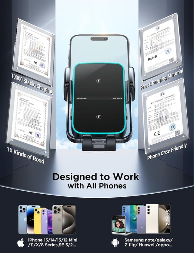 Thumbnail 2 de JOYROOM 15W Caricatore Wireless Auto Qi con doppia bobina