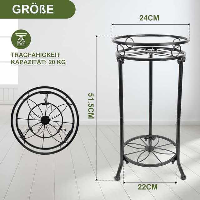 Detalle de MA3TY Pflanzenständer aus Metall mit 2 Etagen, Eckmodell für innen & außen – 51,5 cm, schwarz