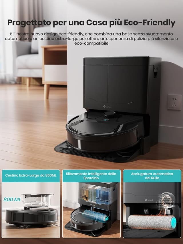 Detalle 2 de Lefant M210PRO OMNI robot aspirapolvere e lavapavimenti con mappatura, laser dToF e autopulizia rullo
