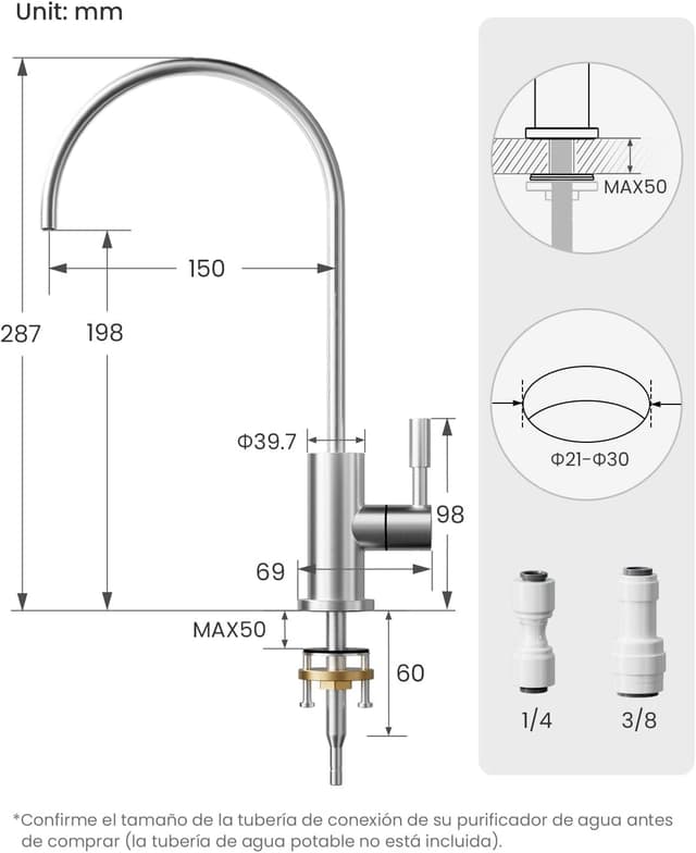 Thumbnail 4 de Poveta Grifo Osmosis Inversa acero inoxidable 360°