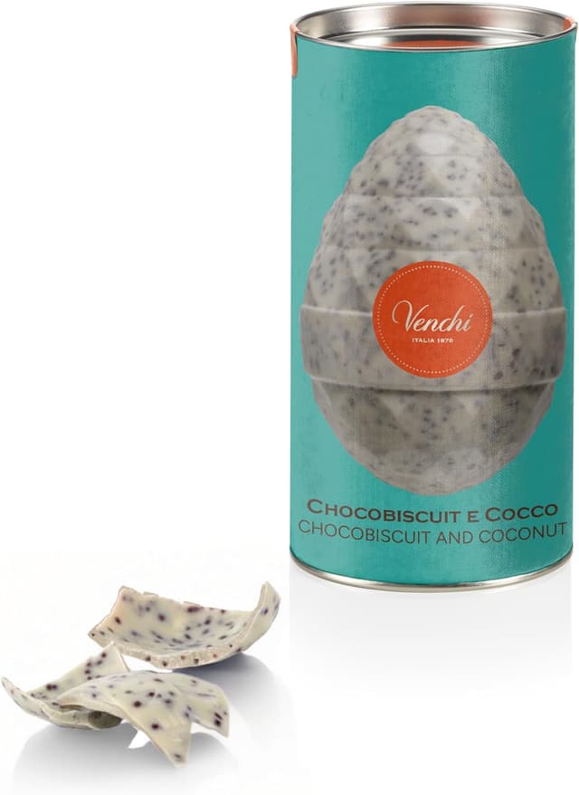 Detalle de Venchi Uovo di Cioccolato al Cocco e Chocobiscuit (150 g) senza glutine, con sorpresa