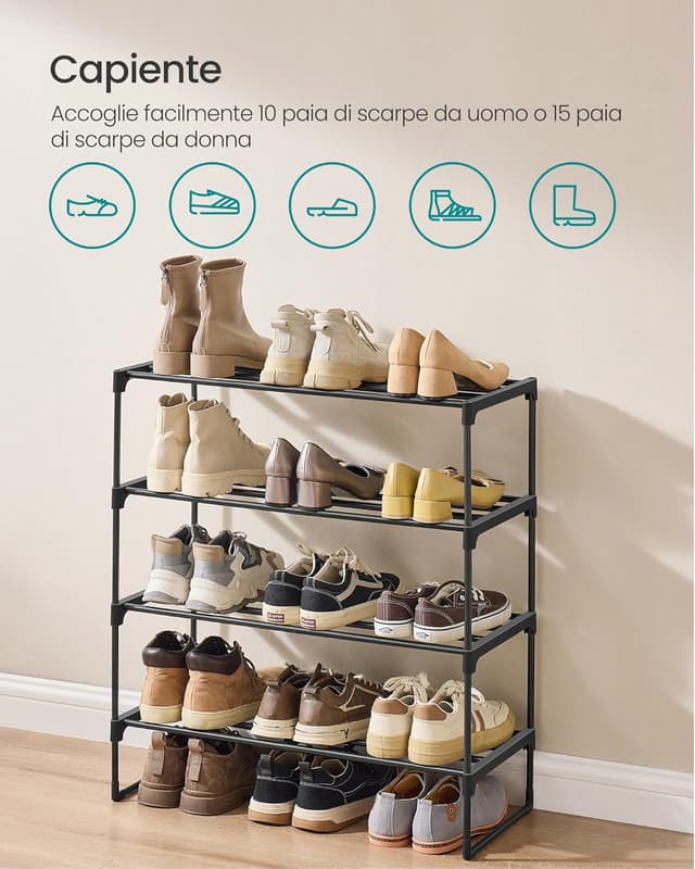 Detalle de SONGMICS Scarpiera a 4 ripiani LSA204B01 in metallo, impilabile e salvaspazio