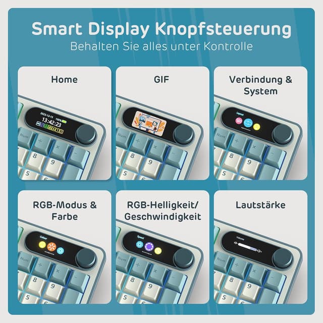 Detalle 2 de RK ROYAL KLUDGE S98 DE mechanische Tastatur mit Smart-Display & Knopf (98 Tasten, Hot-Swap, Top Mount, BT/2.4G/USB-C)