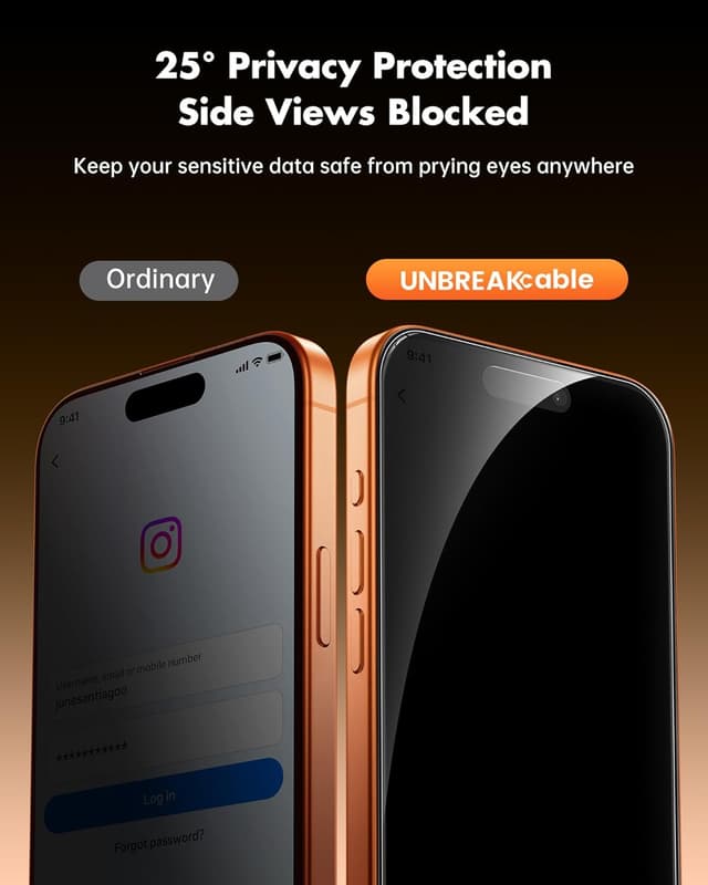 Detalle 2 de UNBREAKcable 25° Privacy Screen for iPhone 17 Pro Max