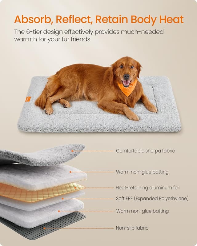 Detalle de Feandrea Warm Dog Cat Bed (Crate Pet Mattress) 120 x 75 cm, XXL, Light Grey PPB021G01