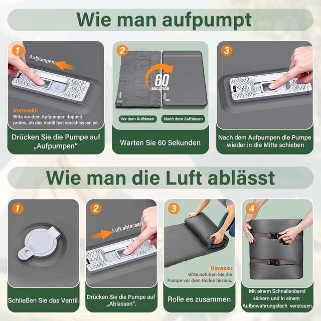 Detalle de HiiPeak Isomatte R-Wert 9,5 – Extra Thermal Campingmatratze für 2 Personen mit Kissen