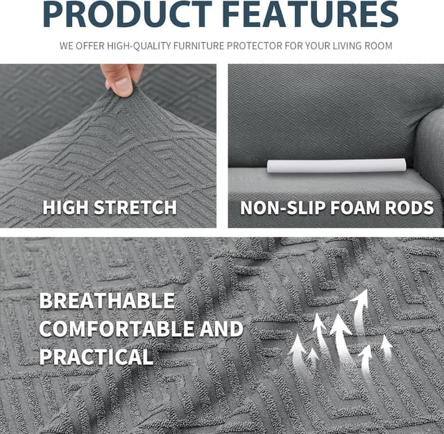 Detalle de Ystyle Copridivano 4 posti con braccioli grigio chiaro, super elasticizzato antiscivolo e antigraffio