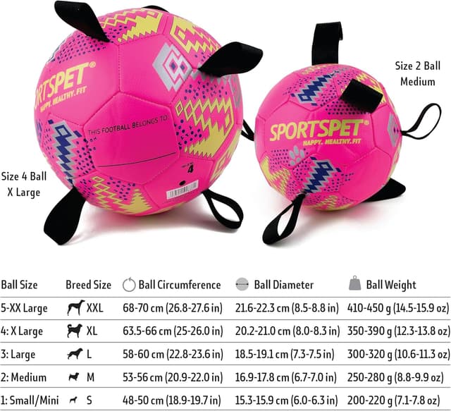 Detalle de SPORTSPET Dog Football with Grab Tabs (Pink, Medium) – Durable interactive floating dog volleyball-style toy