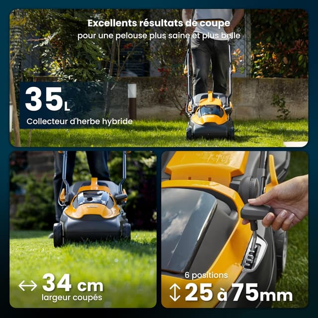 Detalle de STIGA Collector 136e Kit 20 V (2×2 Ah) – tondeuse à batterie 34 cm, bac hybride 35 L