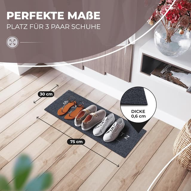 Detalle de ElbFuchs Schuhparkplatz Fußmatte 75x30 cm grau – waschbare, rutschfeste Indoor- & Abtropfmatte
