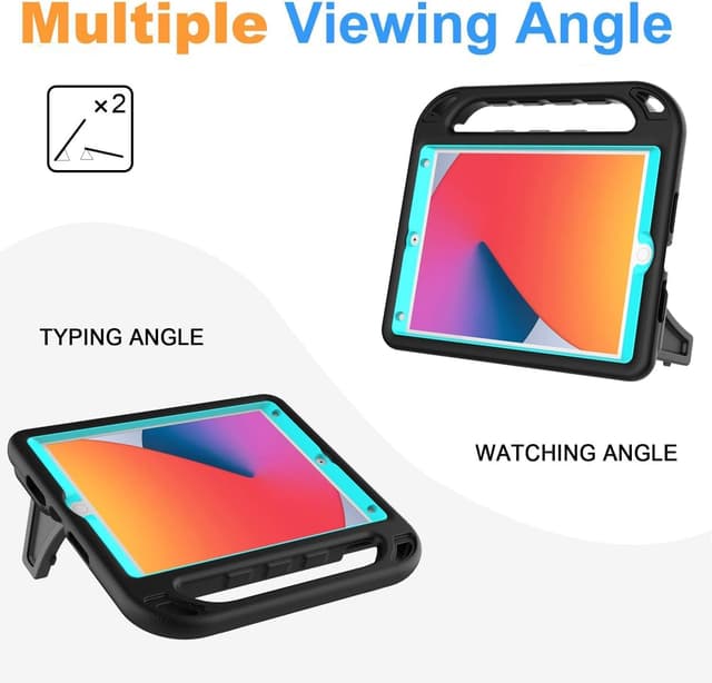 Detalle de Surom Kids Case for iPad 10.2 (2021/2020/2019) with Built-in Screen Protector – Shockproof Handle Stand (Black & Turquoise)