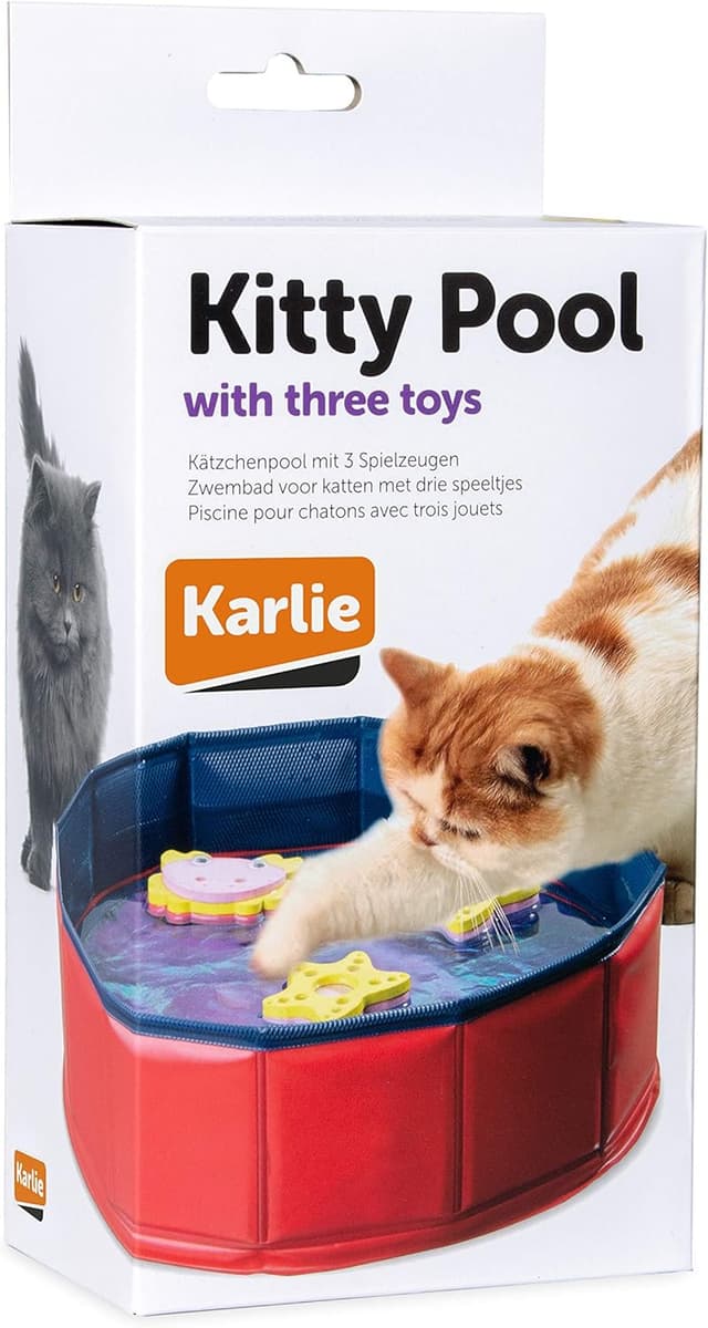 Detalle 2 de Karlie Kitty Lake blau-rot – kleine Katzenpools mit 3 schwimmenden Spielzeugen