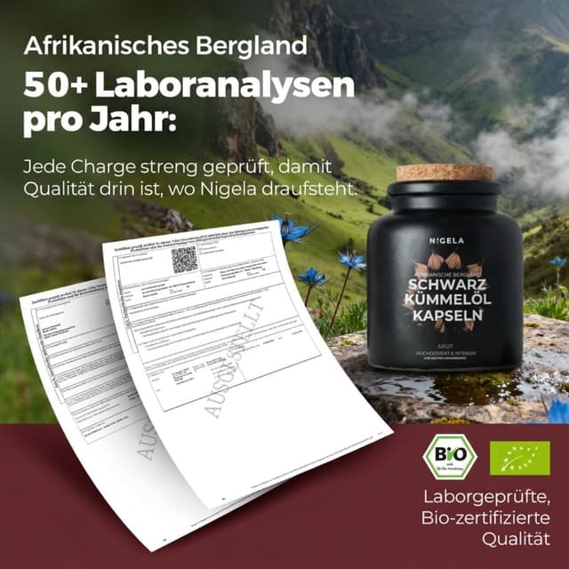 Detalle 2 de Nigela Schwarzkümmelöl Kapseln DAILY – ägyptisches, ungefiltertes Bio-Kaltpressöl (180 Stück)