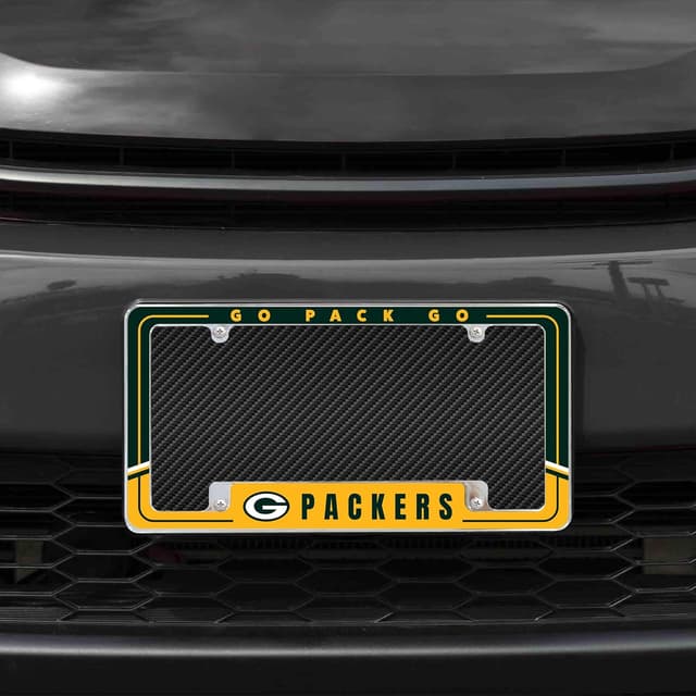 Detalle de Rico Industries NFL Football Two-Tone 12" x 6" Chrome All Over License Plate Frame