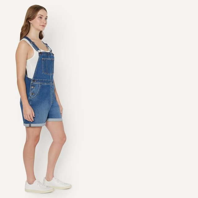 Detalle de Amazon Essentials Damen Short Overalls mit verstellbaren Trägern – Relaxed Fit aus Denim-Mischung