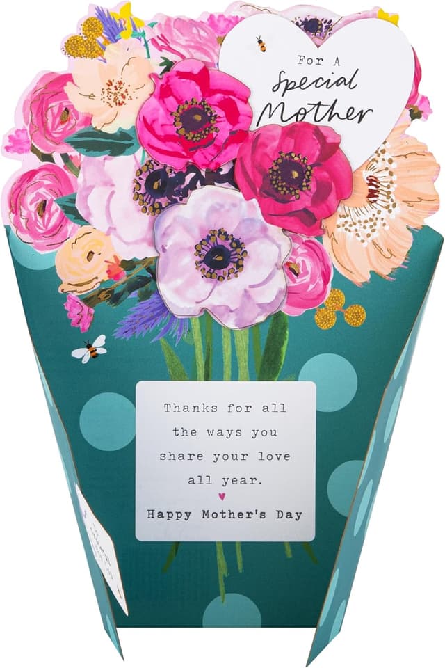 Detalle 2 de Hallmark Mother’s Day Card for Mother – Fold-Out Bouquet in Blue & Pink (with metallic gold foil details)