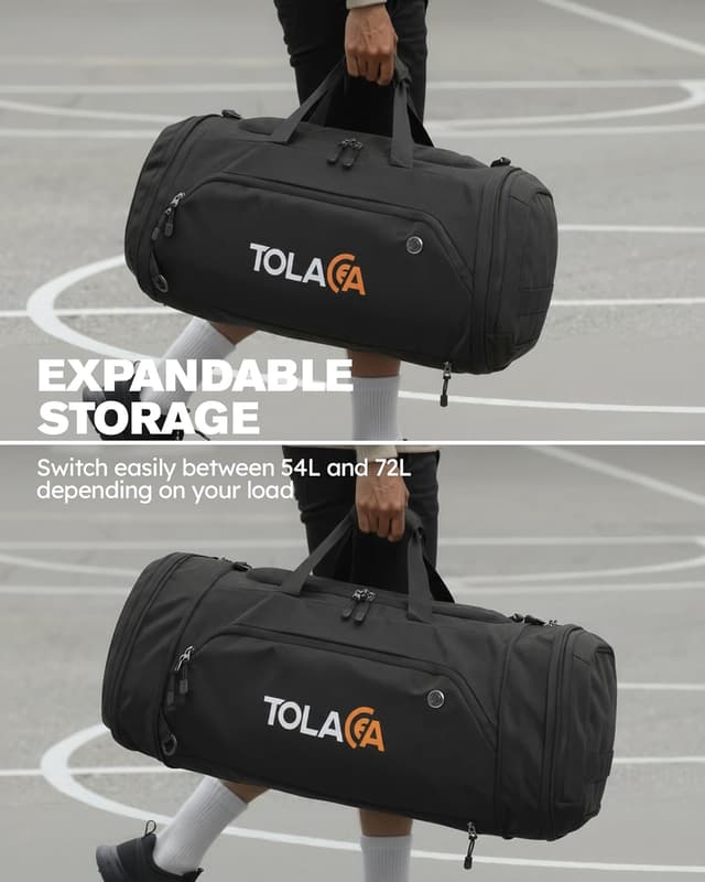 Detalle de Tolaccea Sporttasche 56–70L (erweiterbar) mit Schuhfach & Nassfach – als Rucksack tragbar