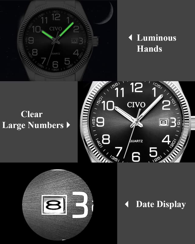 Detalle de CIVO Orologio Uomo analogico facile da leggere con quadrante grande da 39 mm (argento)