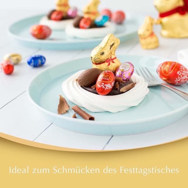 Detalle de Mini-Goldhasen aus Lindt Alpenvollmilchschokolade, perforiert – 5er Pack mit 50 g